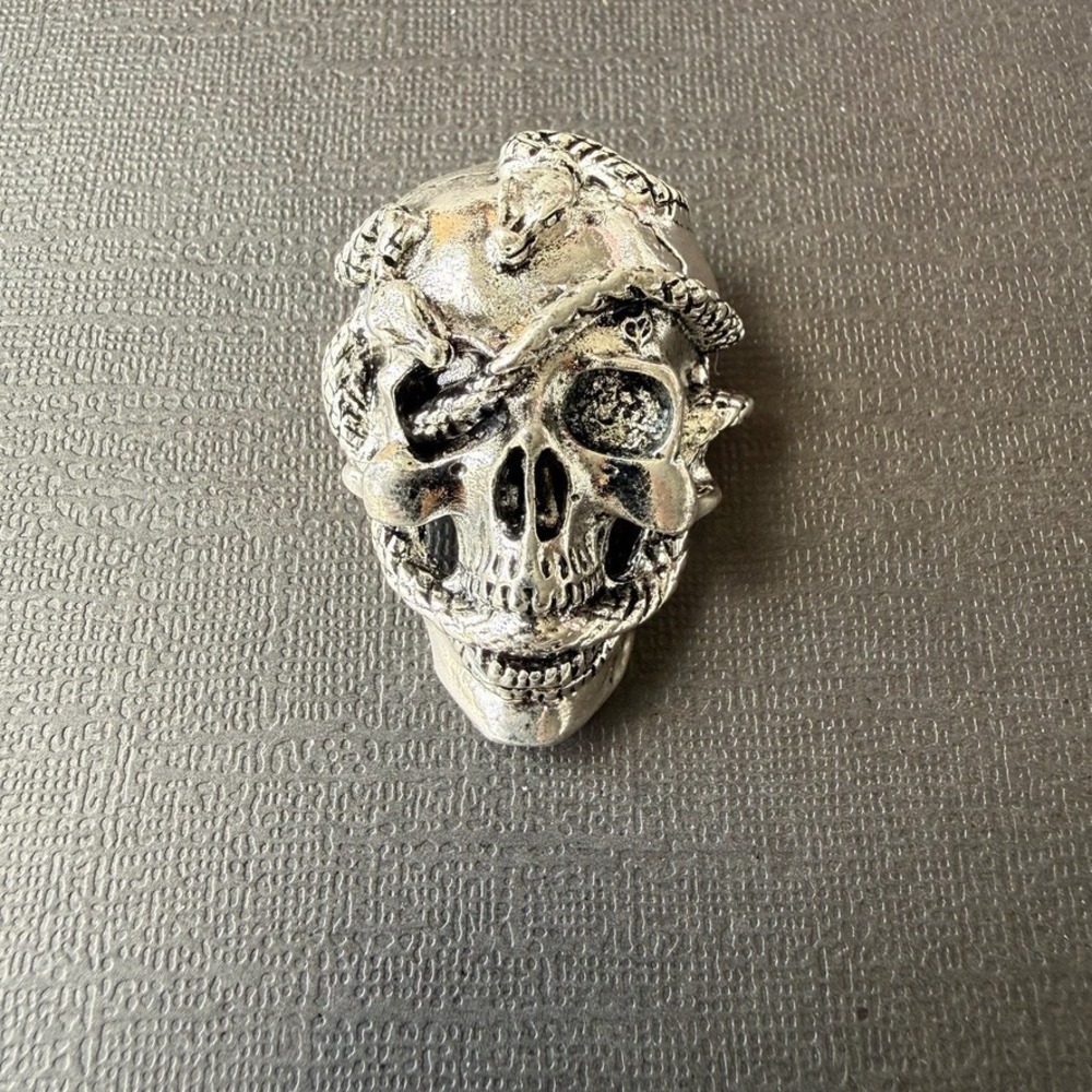 Gothic Skull Snake Brooch Pin Silver Tone Punk Skeleton Serpent Fashion Jewelry
